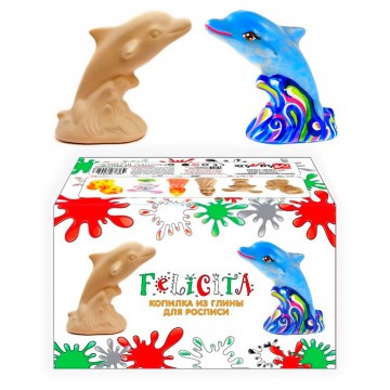 Новогодний подарок Дельфин, Анданте (копилка из глины для росписи, серия Felicita)  2023